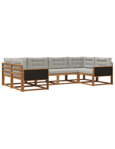 Set di divani da esterno 6 pcs Naturale e Grigio Chiaro