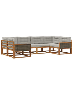 Set di divani da esterno 6 pcs Naturale e Grigio Chiaro