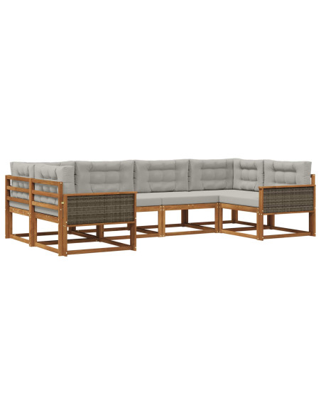 Set di divani da esterno 6 pcs Naturale e Grigio Chiaro