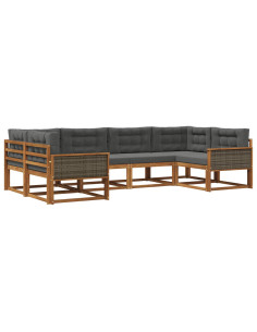 Set di divani da esterno con cuscino 6 pcs Naturale e Antracite