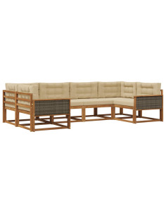 Set di divani da esterno con cuscino 6 pcs Naturale e Beige