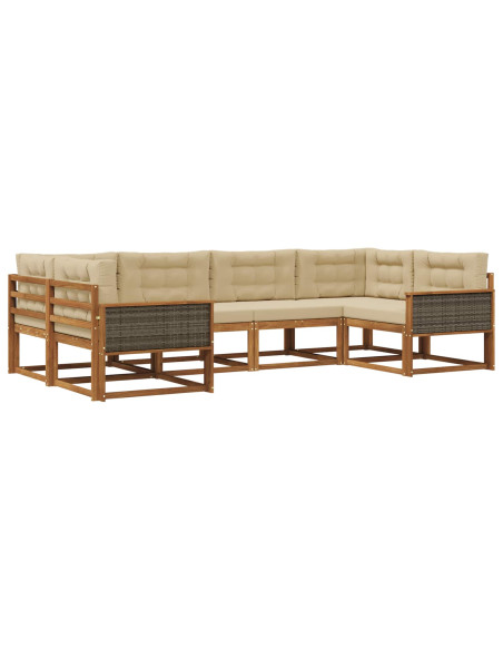 Set di divani da esterno con cuscino 6 pcs Naturale e Beige