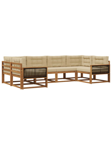 Set di divani da esterno con cuscino 6 pcs Naturale e Beige