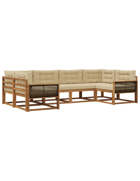 Set di divani da esterno con cuscino 6 pcs Naturale e Beige