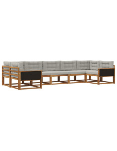 Set di divani da esterno 7 pcs Naturale e Grigio Chiaro