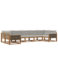 Set di divani da esterno 7 pcs Naturale e Grigio Chiaro