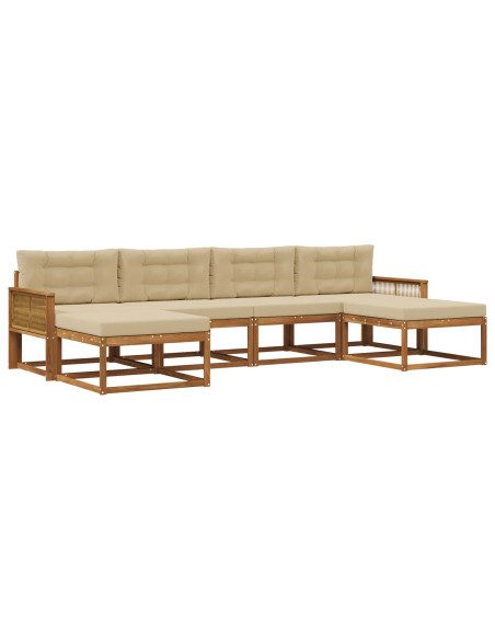 Set di divani da esterno con cuscino 6 pcs Naturale e Beige