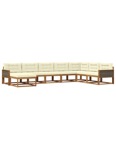 Set di divani da esterno con cuscino 8 pcs Naturale e Crema