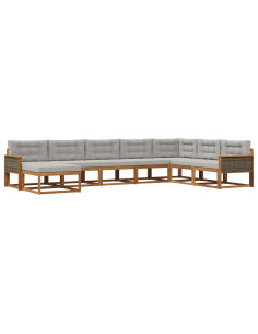 Set di divani da esterno 8 pcs Naturale e Grigio Chiaro