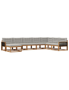 Set di divani da esterno 8 pcs Naturale e Grigio Chiaro