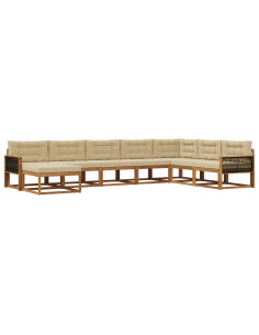 Set di divani da esterno con cuscino 8 pcs Naturale e Beige