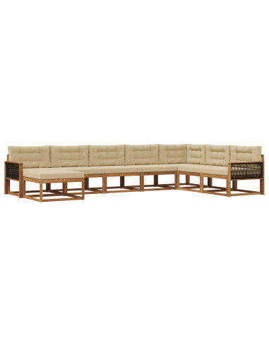 Set di divani da esterno con cuscino 8 pcs Naturale e Beige