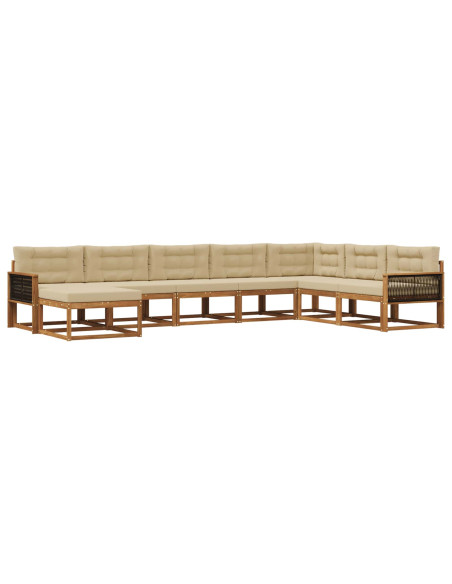 Set di divani da esterno con cuscino 8 pcs Naturale e Beige