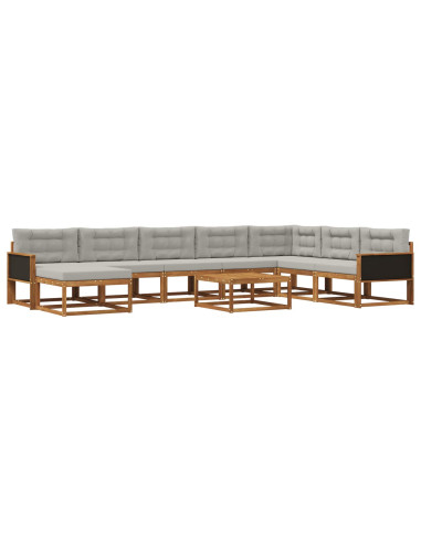 Set di divani da esterno 9 pcs Naturale e Grigio Chiaro