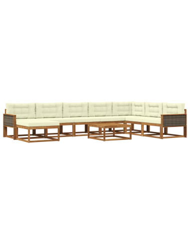 Set di divani da esterno con cuscino 9 pcs Naturale e Crema