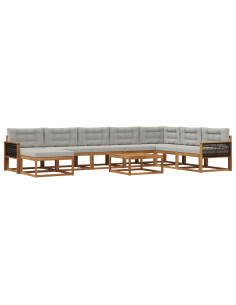 Set di divani da esterno 9 pcs Naturale e Grigio Chiaro