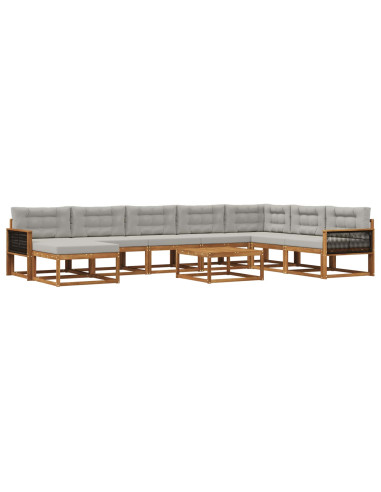Set di divani da esterno 9 pcs Naturale e Grigio Chiaro