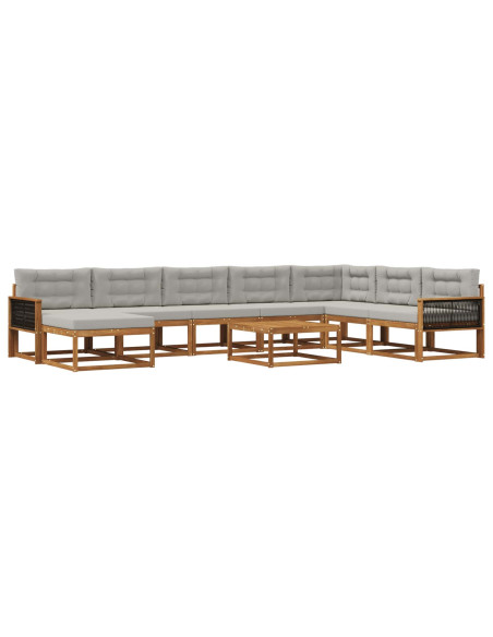 Set di divani da esterno 9 pcs Naturale e Grigio Chiaro