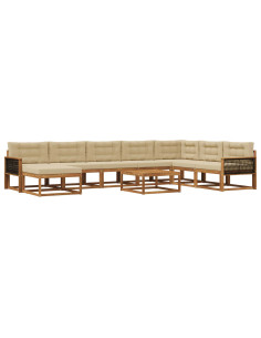 Set di divani da esterno con cuscino 9 pcs Naturale e Beige