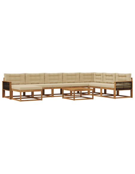 Set di divani da esterno con cuscino 9 pcs Naturale e Beige