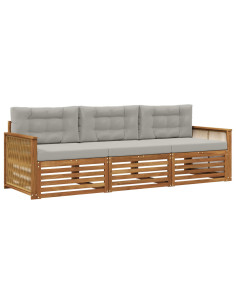 Set di divani da esterno 3 pcs Naturale e Grigio Chiaro