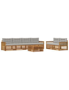 Set di divani da esterno 7 pcs Naturale e Grigio Chiaro