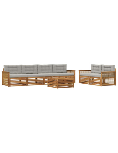 Set di divani da esterno 7 pcs Naturale e Grigio Chiaro