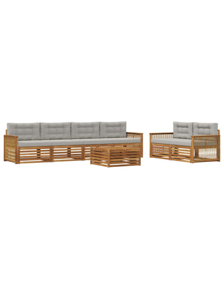 Set di divani da esterno 7 pcs Naturale e Grigio Chiaro