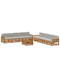 Set di divani da esterno 9 pcs Naturale e Grigio Chiaro
