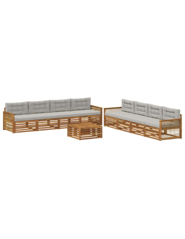 Set di divani da esterno 9 pcs Naturale e Grigio Chiaro