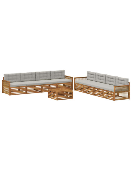 Set di divani da esterno 9 pcs Naturale e Grigio Chiaro