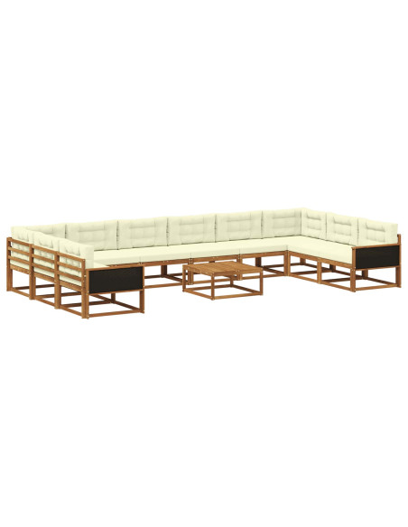 Set di divani da esterno con cuscino 11 pcs Naturale e Crema