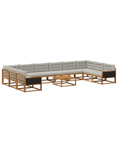 Set di divani da esterno 11 pcs Naturale e Grigio Chiaro
