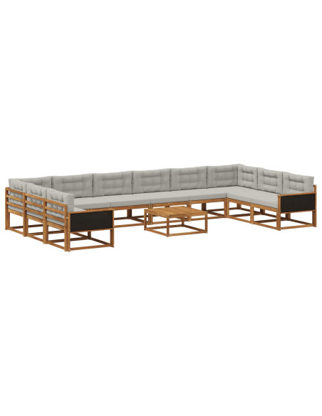 Set di divani da esterno 11 pcs Naturale e Grigio Chiaro