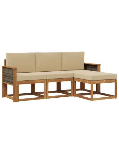 Set di divani da esterno con cuscino 4 pcs Naturale