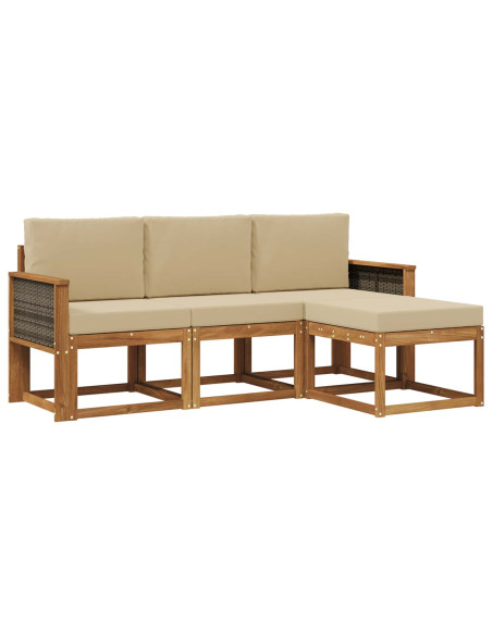 Set di divani da esterno con cuscino 4 pcs Naturale