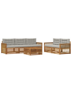 Set di divani da esterno 6 pcs Naturale e Grigio Chiaro