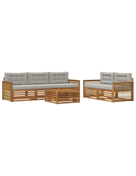 Set di divani da esterno 6 pcs Naturale e Grigio Chiaro