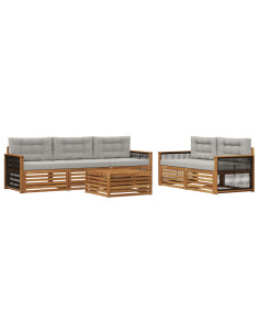 Set di divani da esterno 6 pcs Naturale e Grigio Chiaro