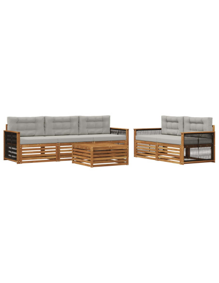 Set di divani da esterno 6 pcs Naturale e Grigio Chiaro