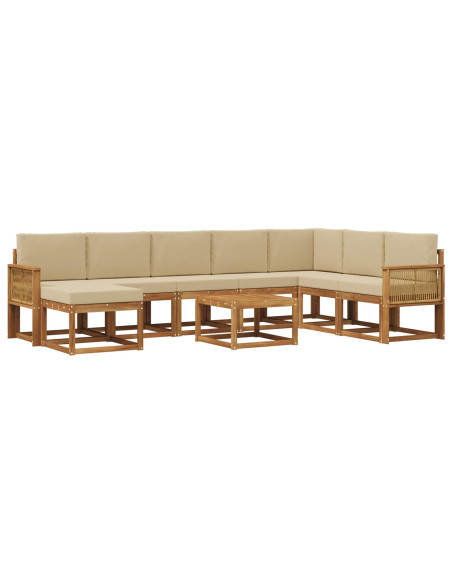 Set di divani da esterno con cuscino 9 pcs Naturale e Beige