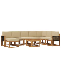 Set di divani da esterno con cuscino 9 pcs Naturale e Beige