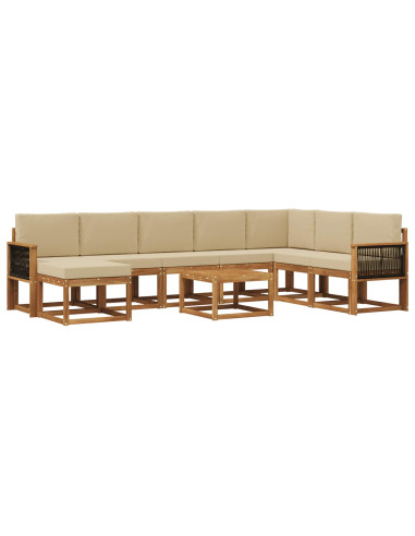 Set di divani da esterno con cuscino 9 pcs Naturale e Beige