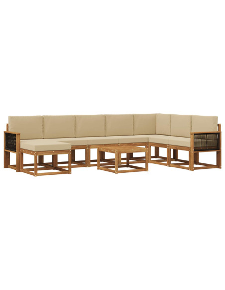 Set di divani da esterno con cuscino 9 pcs Naturale e Beige