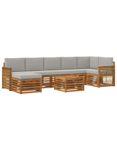 Set di divani da esterno 7 pcs Naturale e Grigio Chiaro