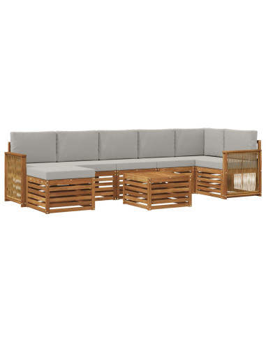 Set di divani da esterno 7 pcs Naturale e Grigio Chiaro