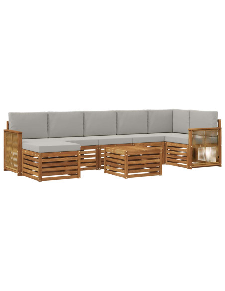 Set di divani da esterno 7 pcs Naturale e Grigio Chiaro