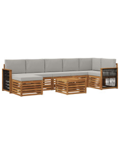 Set di divani da esterno 7 pcs Naturale e Grigio Chiaro
