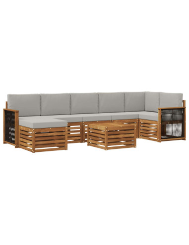 Set di divani da esterno 7 pcs Naturale e Grigio Chiaro