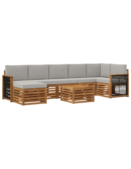Set di divani da esterno 7 pcs Naturale e Grigio Chiaro